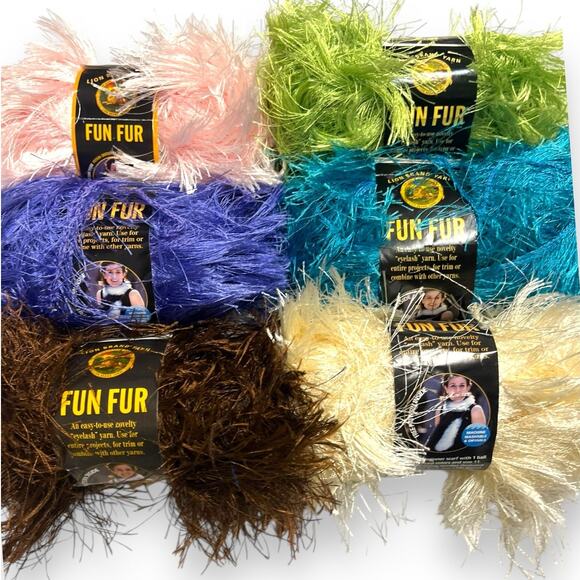 Lion Brand Other - 6 Skeins Lion Brand *FUN FUR* Eyelash Yarn | Colors - Pink, Lime, Ivory, Violet